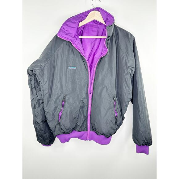 Columbia Vintage VTG Purple Black Reversible Full Zip Jacket Men's Size Medium M - Picture 1 of 8